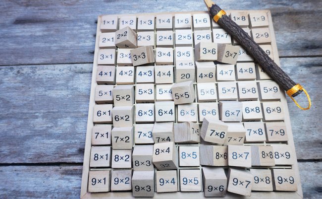 Educational wooden multiplication table : copy space