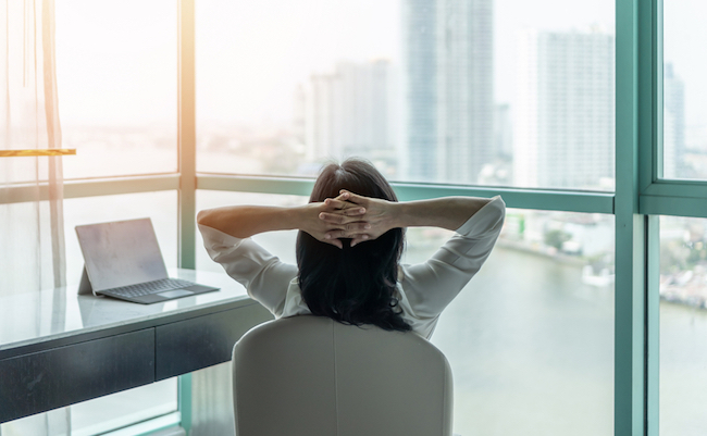 Work from home healthy lifestyle with Asian business woman life style relaxing take it easy resting in comfort hotel or living room having free time with peace of mind and self health balance