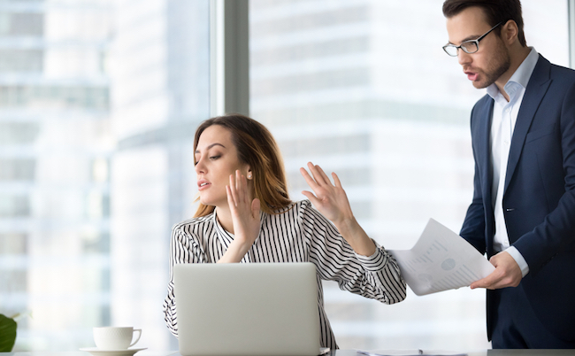 Tired,Bothered,Businesswoman,Abstracting,From,Work,Refuse,Accept,Or,Consider