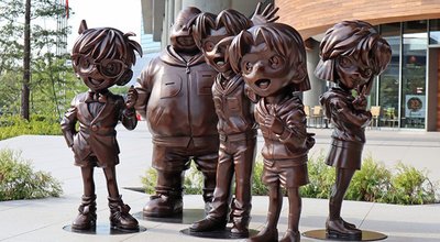 Japan, Osaka - October 30, 2019: Detective Conan statues in front of the Yomiuri Telecasting (YTV) which is also the broadcaster for the anime.