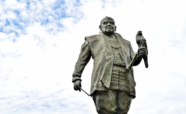 SHIZUOKA,JAPAN-JUN 05,2023:Ieyasu Tokugawa statue in Sunpu Castle Park