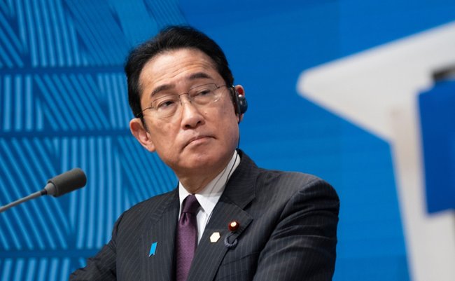 Japanese Prime Minister Fumio Kishida attends a press conference during a EU-Japan summit, in Brussels, Belgium July 13, 2023