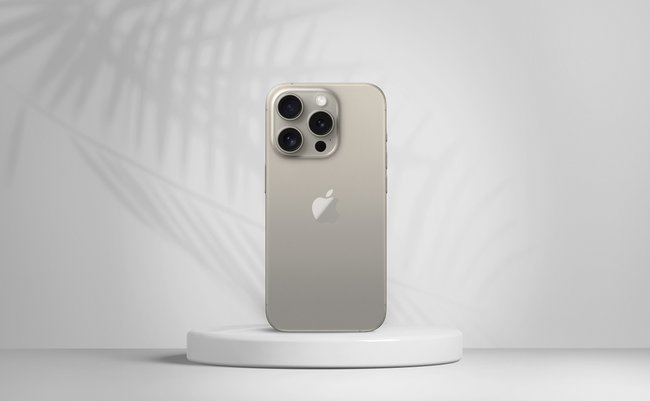 Antalya, Turkey - September 14, 2023: Newly released Natural Titanium iPhone 15 pro mockup set with back and front angles