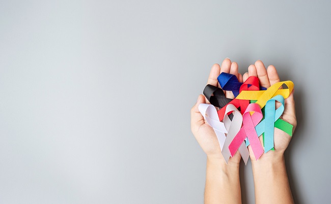 World,Cancer,Day,(february,4).,Colorful,Awareness,Ribbons;,Blue,,Red,