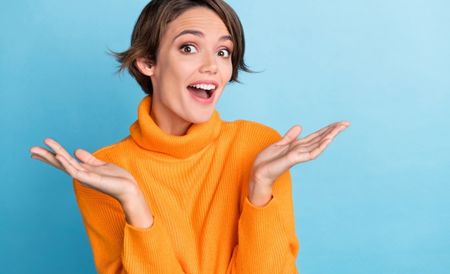 Photo,Portrait,Of,Lovely,Young,Lady,Raise,Hands,Impressed,Talking