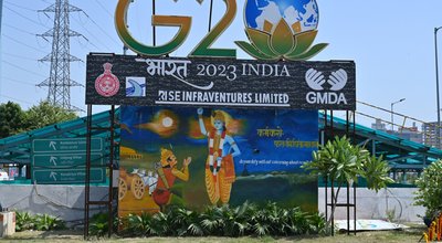 Decorations made to welcome foreign guests arriving at the G-20 conference. Gurgaon, India. September 02, 2023.