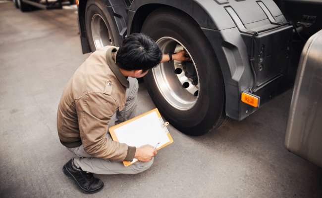 Auto,Mechanic,Is,Checking,The,Truck's,Safety,Maintenance,Checklist.,Mechanic