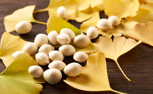 image of Ginkgo nuts on wooden background