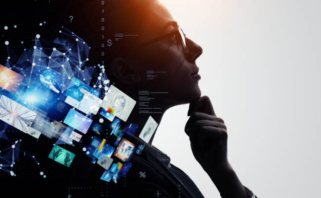 Profile,Of,Woman,And,Visual,Network,Concept.,Artificial,Intelligence.,Wide