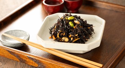 Simmered Hijiki seaweed.