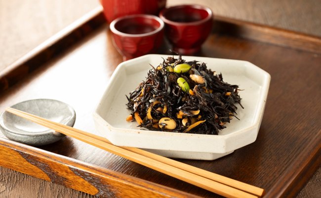 Simmered Hijiki seaweed.