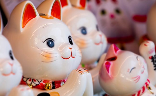 Ceramic,Japanese,Lucky,Cat,In,The,Display,Case,Japanese:,Lucky