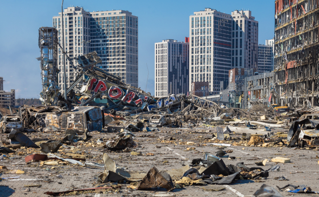 Kyiv,,Ukraine,-,23.03.2022.,Shopping,Mall,Retroville.,Bomb-damaged,Trade,Center