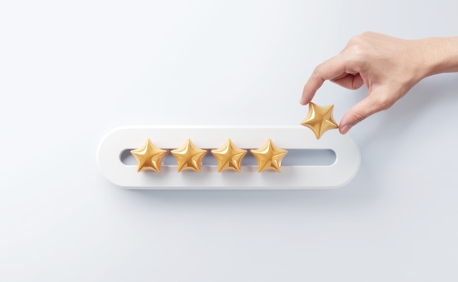 Customer,Satisfaction,Meter,With,Star,Rating.,Evaluation,,Woman,Hand,Showing