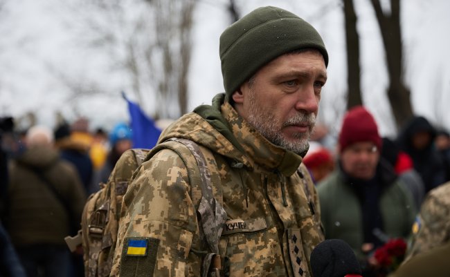 Portrait,Of,Ukrainian,Soldier,Talking,To,Press,On,The,Ceremony