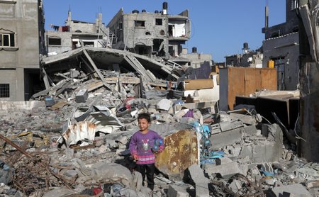 Palestinians,Inspect,Their,Destroyed,House,After,An,Israeli,Air,Strike,