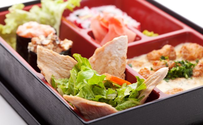 Japanese,Meal,In,A,Box,(bento),-,Salad,,Maki,And