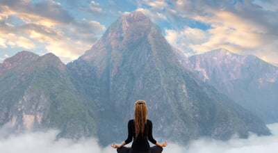 Serenity and yoga practicing at mountain range,meditation