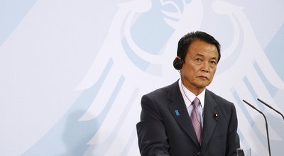 MAY 5, 2009 - BERLIN: Japanese Prime Minister Taro Aso at a press conference after a meeting with the German Chancellor in the Chanclery in Berlin.