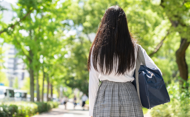 Asian,Girl,Student,,school,Uniform,back,View