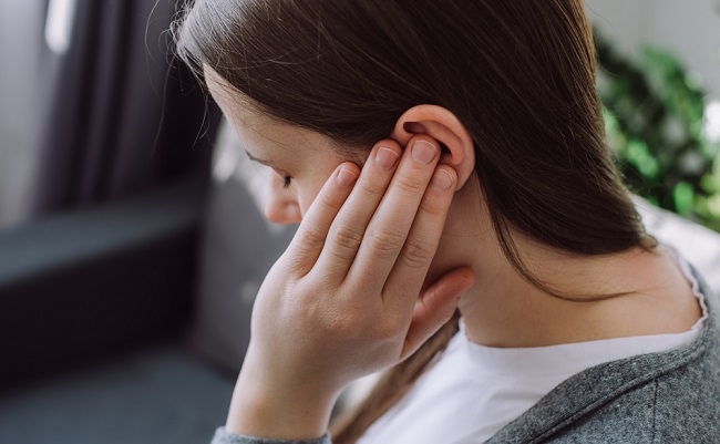 Tinnitus,Concept.,Close,Up,Up,Of,Sick,Young,Caucasian,Female
