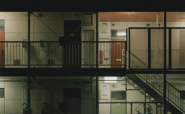 A,Showa-era,Apartment,Building,In,Yamagata,City,,Japan,,Is,Illuminated