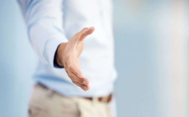 Business,Man,,Handshake,Offer,And,Welcome,In,Office,,Recruitment,And