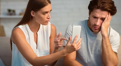 Infidelity.,Jealous,Girlfriend,Showing,Her,Cheating,Boyfriend,His,Phone,Demanding