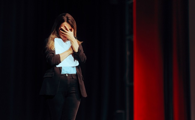 Shy,Woman,Holding,Her,Written,Speech,Feeling,Stressed,Out,Stressed