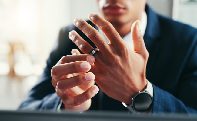 Wedding,Ring,,Hands,And,Businessman,In,Office,For,Divorce,With