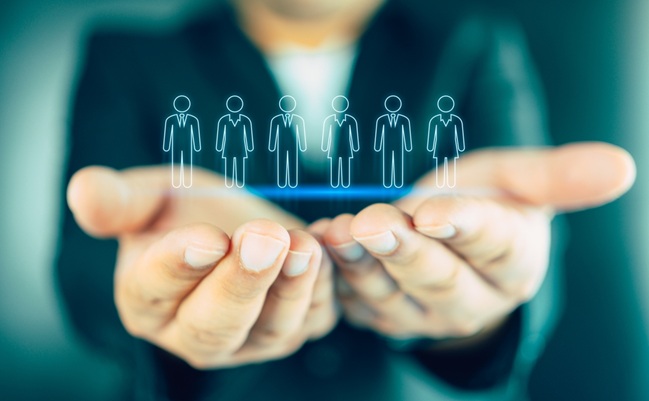 Man,Holding,Virtual,Human,Icon,For,Recruitment,New,Staff.,The