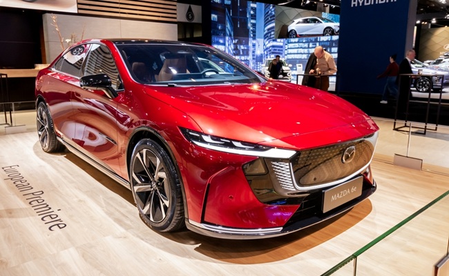 Mazda,6e,(2025),All-electric,Sedan,Car,At,The,Brussels,Motor
