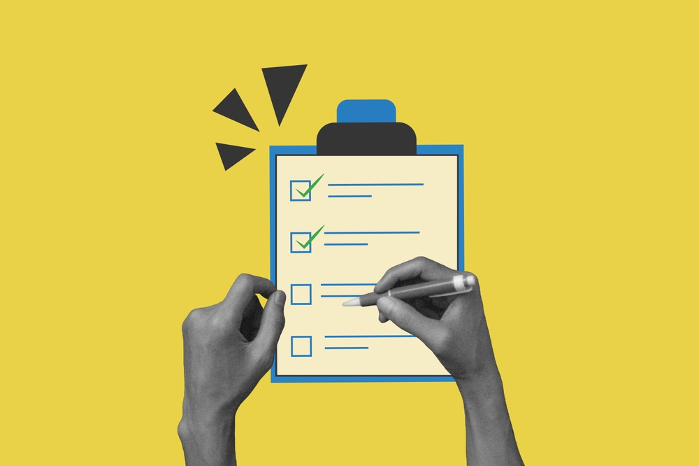 Halftone,Collage,Art,.with,A,Checklist,On,A,White,Sheet