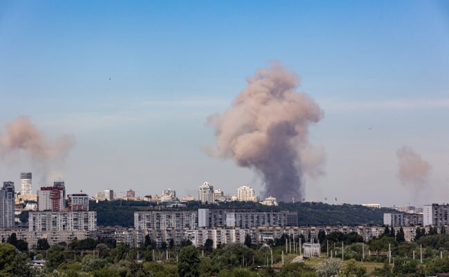 Kyiv,,Ukraine,-,July,08,2024:,Smoke,Rises,Over,The