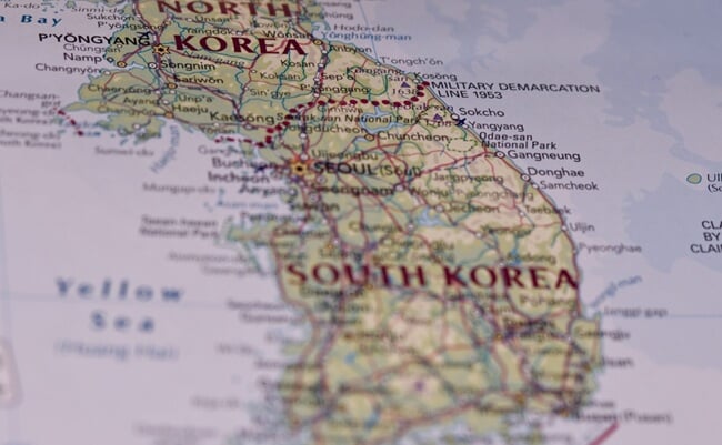 South,Korea,And,North,Korea,On,The,Map,,Focused,On