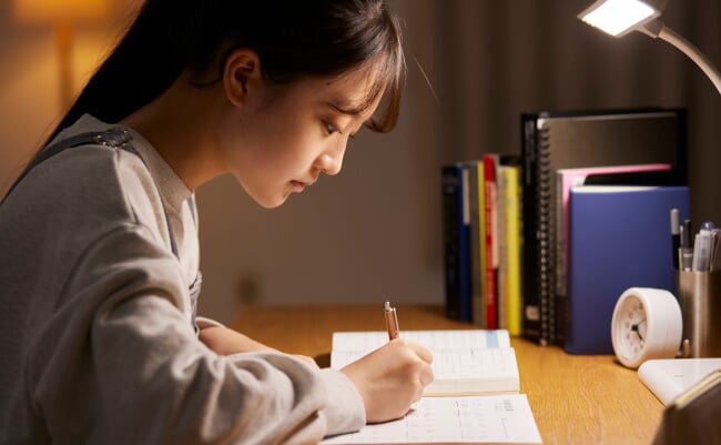 A,High,School,Girl,Studying,For,An,Exam,In,Her