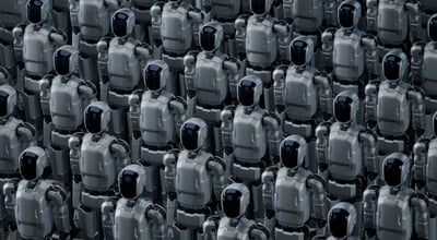Isometric,View,Of,Rows,Of,Industrial,Humanoid,Robots,With,Glass