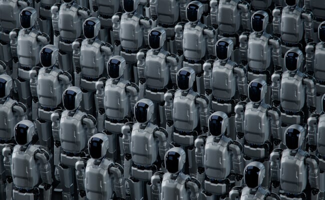 Isometric,View,Of,Rows,Of,Industrial,Humanoid,Robots,With,Glass