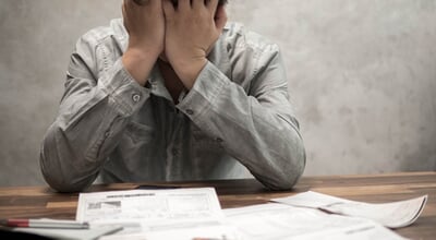 Man,Having,Financial,Problems,With,Invoices,And,Credit,Cards,,Money