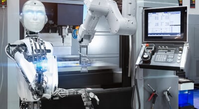 Humanoid,Robot,Control,Automatic,Robotic,Industrial,With,Cnc,Machine,In