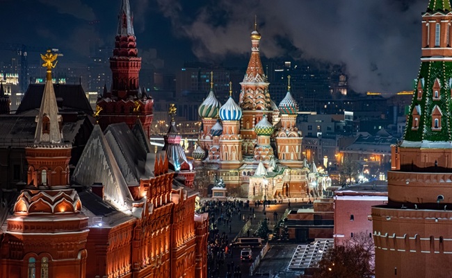Top,View,Of,St.,Basil's,Cathedral,In,Moscow,At,Night,