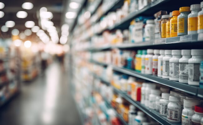 A,Long,Aisle,In,A,Store,Is,Filled,With,Shelves