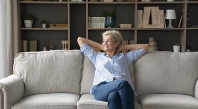 Peaceful,Moment,Of,Dreaming.,Relaxed,Attractive,Middle,Aged,Woman,Pensioner