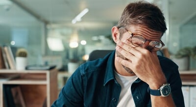 Man,,Night,And,Tired,Journalist,In,Office,With,Fatigue,,Deadline