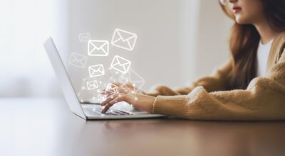 Email,Marketing,And,Newsletter,Concept.,Woman,Using,Computer,Laptop,And
