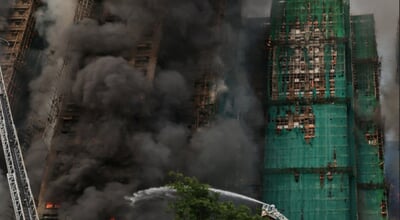 Building,Fire,,Smoke,,Rescue,Operations,,Firefighters,,Highrise,Construction,Site,Facing