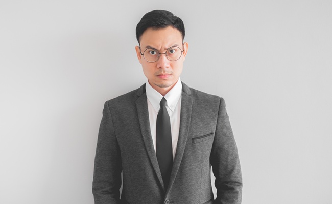 Angry,Asian,Boss,Manager,Businessman,In,Black,Suite.