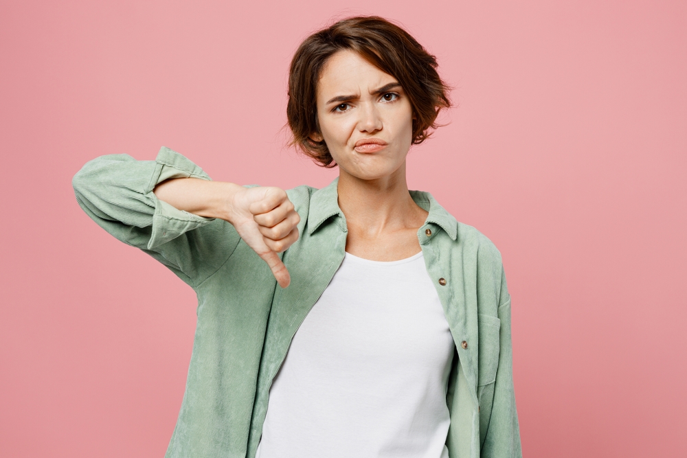 Young,Sad,Woman,20s,She,Wear,Green,Shirt,White,T-shirt