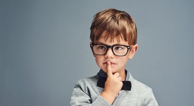 Fashion,,Glasses,And,Thinking,With,Boy,Genius,In,Studio,Isolated