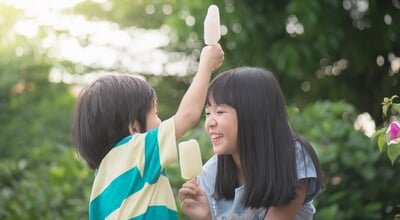 Cute,Asian,Children,Eating,Japanese,Ice,Cream,Outdoors